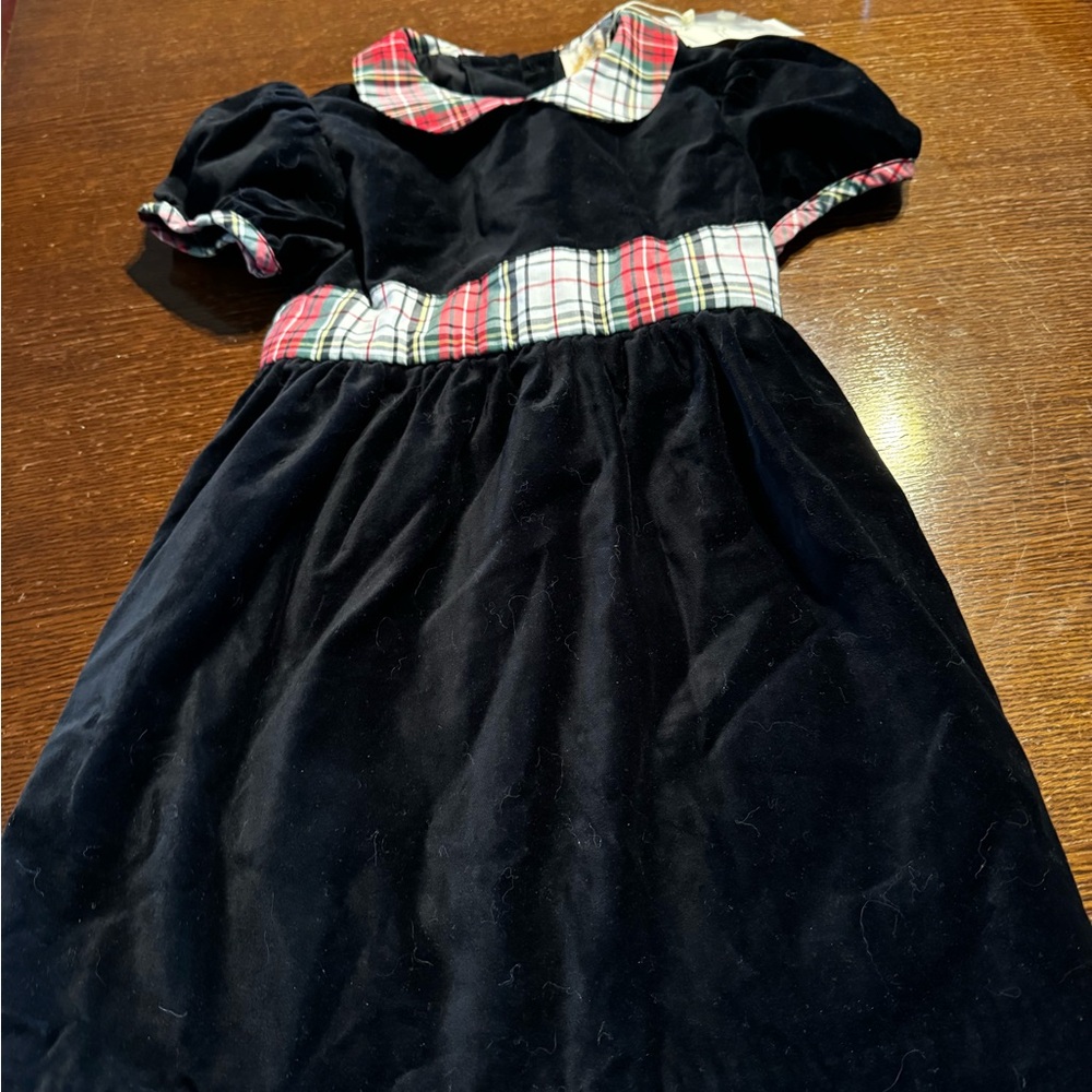 Vintage Black Velvet Dress with Plaid Accents